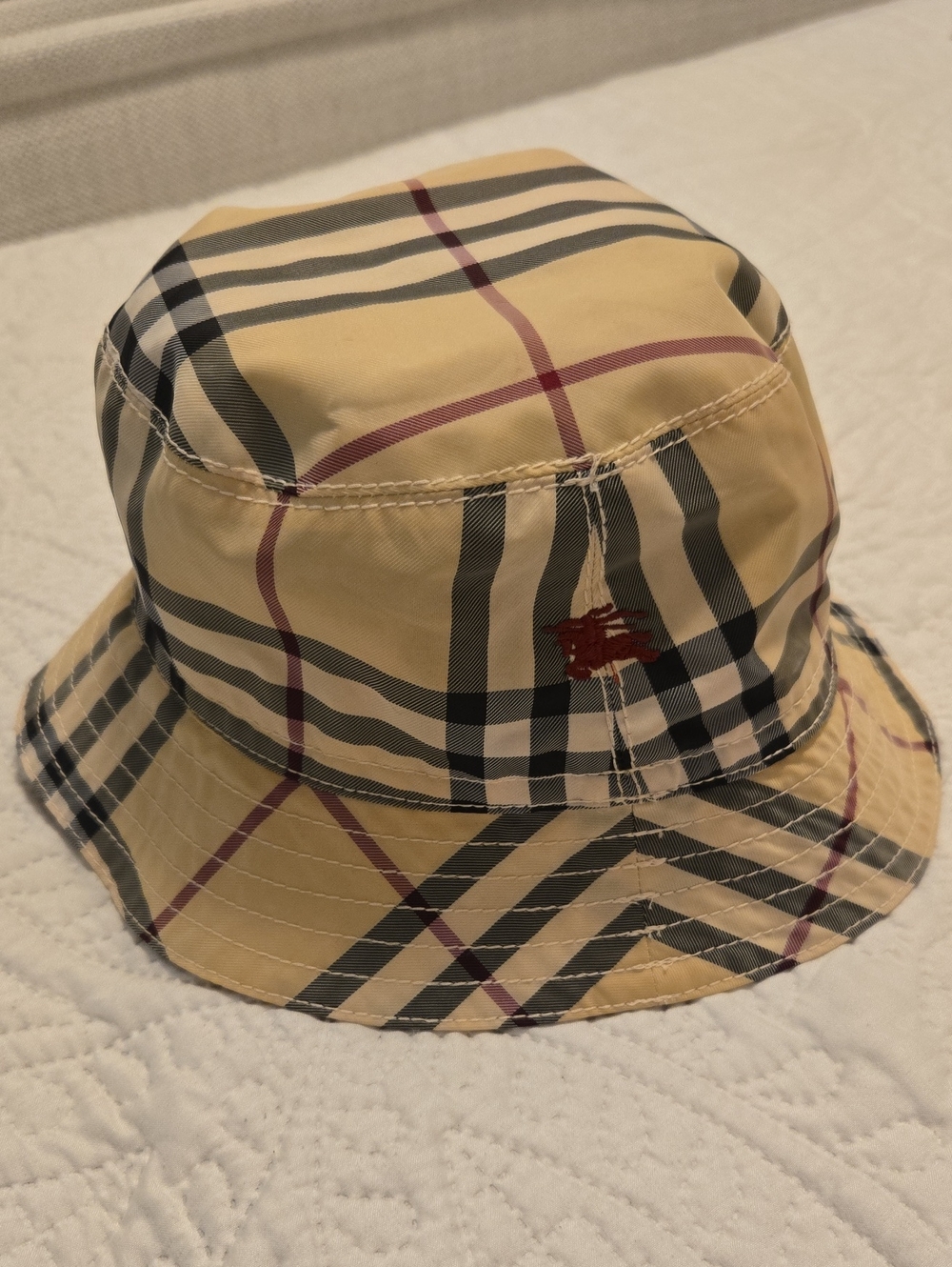 Burberry Beige Check Bucket Hat with Logo